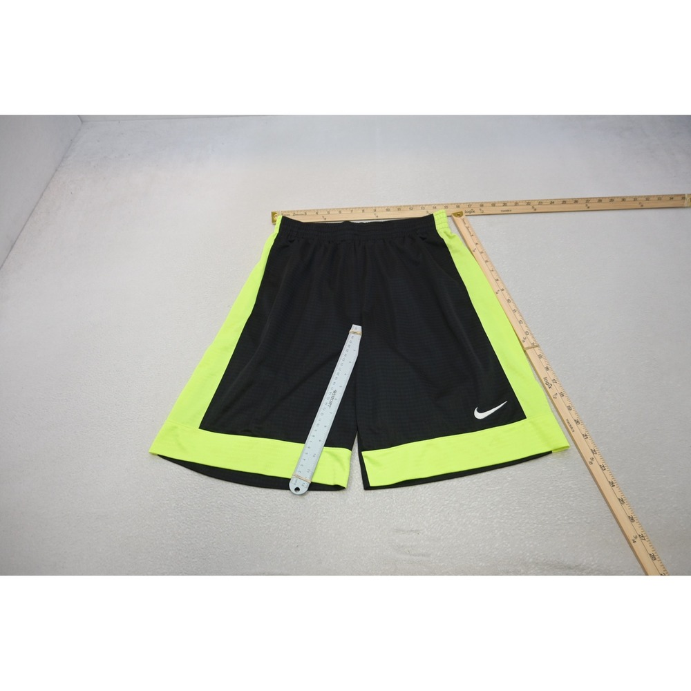 Nike Basketball Shorts Mens Large Black Neon Green Mesh Swoosh Athletic EUC